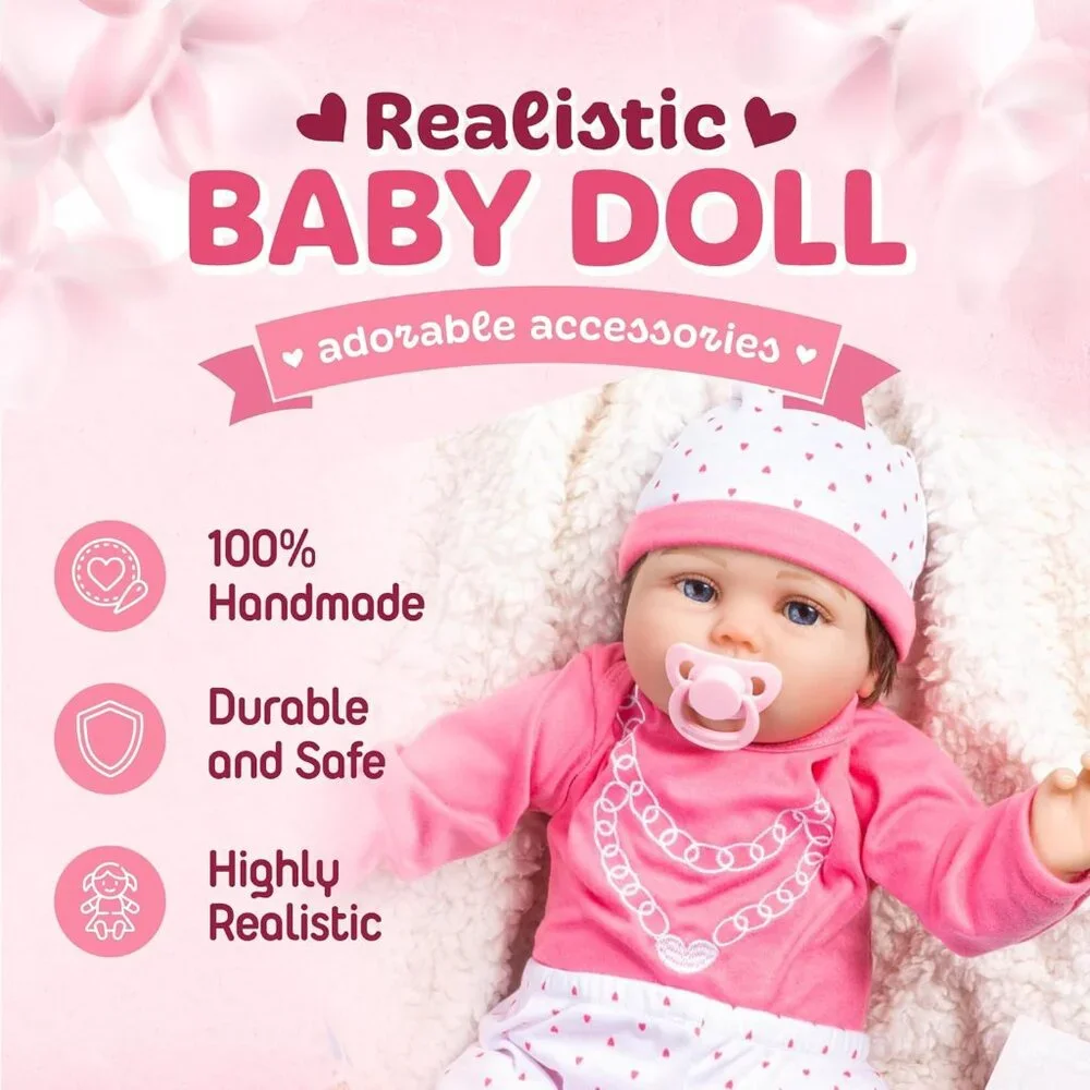 💫 Reborn Baby Dolls Pink Realistic Soft Silicone Movable Arms Birth Certit Kids